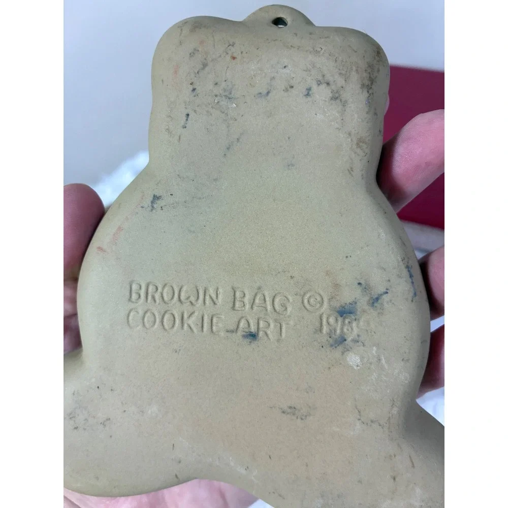 Vintage Brown Bag Cookie Mold  1980's Stoneware Santa Bear Cat Set Hill Design